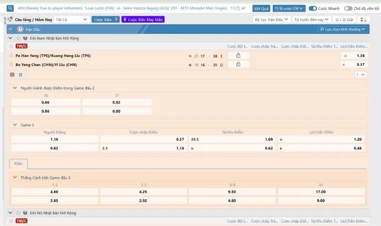 Bí Kíp Đỉnh Cao Về Cách Chơi Cá Cược Cầu Lông Tại Bet66 2 Bảng tỷ lệ kèo cá cược Cầu Lông Tại Bet66
